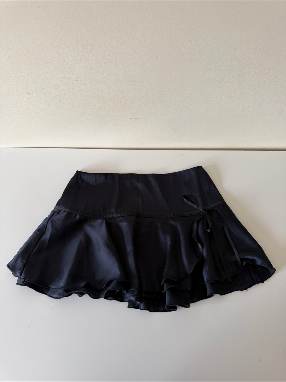 Kimchi Blue Black Satin Ruffle Skater Skirt